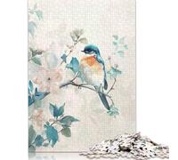 Puzzle da 500 pezzi con uccellino azzurro su ramo con fiori per adolescenti, puzzle in legno per adulti, giocattolo educativo per l'apprendimento, 500 pezzi (52x38 cm)