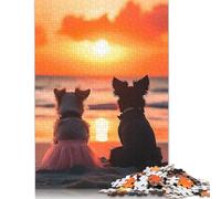 Puzzle da 500 pezzi con una bella coppia di cani che guardano il tramonto sulla spiaggia, per adulti, puzzle in legno, rompicapo per bambini, 500 pezzi (52x38 cm)