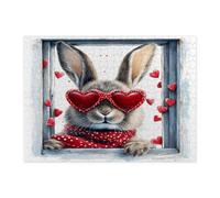 Puzzle da 500 pezzi di coniglietti per adulti, divertenti puzzle decorativi per finestre di San Valentino, decorazioni a forma di animali per la famiglia, intrattenimento e regalo per feste