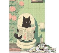 Puzzle da 500 pezzi di gatto nero che legge il giornale in bagno per adulti | Puzzle | 500 pezzi, giochi educativi, decorazione della casa (52 x 38 cm)