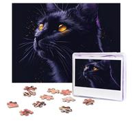Puzzle da 500 pezzi di puzzle personalizzati gatto nero con occhi gialli, immagine impegnativa, con custodia, puzzle fotografico per adulti e matrimoni (52 x 38 cm)