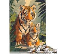 Puzzle da 500 pezzi Famiglia di tigri nella giungla Puzzle per adulti Puzzle in legno Gioco impegnativo Puzzle 500 pezzi (52x38 cm)