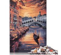 Puzzle da 500 pezzi, gioco di puzzle in legno con gondola al tramonto a Venezia, gioco educativo, sfida giocattolo come regalo di Natale, 500 pezzi (52x38 cm)