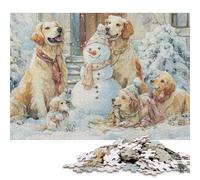 Puzzle da 500 pezzi Golden Retriever nel paese delle meraviglie invernale, puzzle quadrato per adulti e bambini, gioco di puzzle in legno 500 pezzi (52x38 cm)