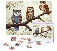 Puzzle da 500 pezzi Gufi su un ramo Puzzle con immagini personalizzate per adulti Puzzle fotografici in legno regalo classico puzzle per famiglia, matrimonio, compleanno, San Valentino