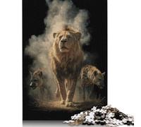 Puzzle da 500 pezzi "Leone e iene nel fumo" per adulti e puzzle in legno per gli amanti dei puzzle, 500 pezzi (52x38 cm)