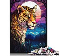 Puzzle da 500 pezzi, motivo: leopardo astratto, notte, muggito, puzzle per adulti, puzzle in legno, decorazione per la casa, giocattoli, 500 pezzi (52x38 cm)