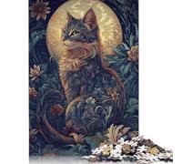 Puzzle da 500 pezzi Night Moon Cute Cat Jigsaw Puzzle per adulti di difficoltà elevata Rafforza i rapporti tra i membri della famiglia 500 pezzi (52x38 cm)