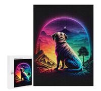 Puzzle da 500 pezzi per adolescenti con cane al neon che guarda le montagne, adolescenti, puzzle, giocattoli fai da te, decorazione da parete, aiuta l'esercizio cerebrale, 500 pezzi