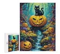 Puzzle da 500 pezzi, per adolescenti, Halloween, foresta con puzzle a gatto nero, per adulti, gioco di pensiero, allenamento della memoria, interazione genitore-figlio, 500 pezzi