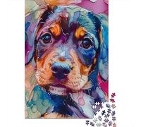 Puzzle da 500 pezzi per adulti con cucciolo di segugio in stile inchiostro, puzzle in legno, il miglior regalo per amici e familiari, 500 pezzi (52x38 cm)