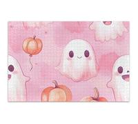 Puzzle da 500 pezzi per adulti elefante bianco duro grande puzzle giocattolo per famiglia opere d'arte Halloween fantasma carino rosa, 50,8 x 37,9 cm