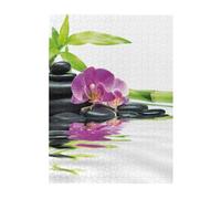 Puzzle da 500 pezzi per adulti, famiglie, gioco di puzzle per tutti, puzzle impegnativi,Benessere asiatico con pietre da massaggio Zen Orchidea viola