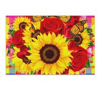 Puzzle da 500 pezzi per adulti farfalla girasole rosa rossa regali per gli amanti dei puzzle Difficile grande puzzle stampa animale, 51 x 37 cm