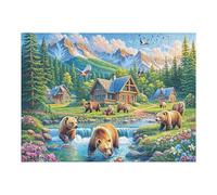 Puzzle Da 500 Pezzi Per Adulti Forest Cabin Stream Landscape 52×38cm Motivo Artistico Ideale Per Amanti Dell'Arte Decorazione Murale Opera D'Arte Collezionabile