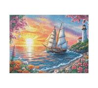 Puzzle Da 500 Pezzi Per Adulti Lighthouse Sailboat Sunrise 500 PCS 52×38cm Adatto Ai Bambini Ottimo Per Interazione Genitori-Figli Migliora Concentrazione Dei Bambini