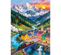 Puzzle da 500 pezzi per adulti Puzzle da 500 pezzi Gioco impegnativo per il tutto per le donne, regali per uomini, giochi educativi: tramonto del villaggio alpino