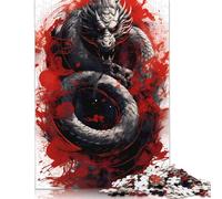 Puzzle da 500 pezzi per adulti, puzzle giapponesi con drago in inchiostro, puzzle per adulti, puzzle in legno, giocattolo educativo antistress (52x38 cm)