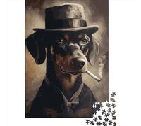 Puzzle da 500 pezzi per adulti, puzzle quadrato a forma di bassotto gangster per adulti e puzzle in legno, decorazioni per la casa, regali per le feste, 500 pezzi (52x38 cm)