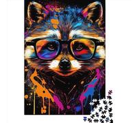 Puzzle da 500 pezzi per adulti, puzzle quadrato con animali pop art di procioni per adulti e puzzle in legno, decorazioni per la casa, regali per le feste, 500 pezzi (52x38 cm)