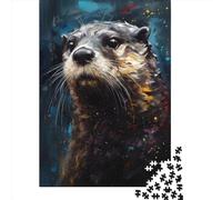 Puzzle da 500 pezzi per adulti, puzzle quadrato con ritratto di lontra dipinto a olio per adulti e puzzle in legno, decorazioni per la casa, regali per le feste, 500 pezzi (52x38 cm)