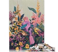 Puzzle da 500 pezzi per adulti, raffigurante un uccello rosa in un giardino fiorito, puzzle da dipingere per adulti e adolescenti, gioco educativo, giocattolo, 500 pezzi (52x38 cm)