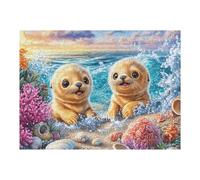 Puzzle Da 500 Pezzi Per Adulti Seal Ocean Beach 52×38cm Motivo Artistico Ideale Per Amanti Dell'Arte Decorazione Murale Opera D'Arte Collezionabile