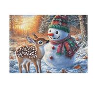 Puzzle Da 500 Pezzi Per Adulti Snowman Deer Snowy Winter 52×38cm Adatto Ai Bambini Ottimo Per Interazione Genitori-Figli Migliora Concentrazione Dei Bambini