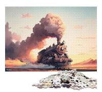 Puzzle da 500 pezzi per adulti, treno e locomotiva al tramonto, puzzle in legno per adulti, per Natale o compleanno, 500 pezzi (52 x 38 cm)