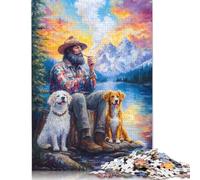 Puzzle da 500 pezzi per adulti, uomo con cani in riva al lago, puzzle in legno, giocattolo educativo antistress, regali di Natale, 500 pezzi (52x38 cm)