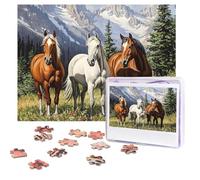 Puzzle da 500 pezzi personalizzati con cavalli da pascolo di montagna, immagine impegnativa, con borsa portaoggetti, puzzle fotografico per adulti e matrimoni (52 x 38 cm)