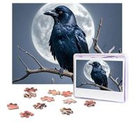 Puzzle da 500 pezzi personalizzati con corvo notturno, immagine impegnativa, con borsa portaoggetti, puzzle fotografico per adulti per matrimoni (52 x 38 cm)