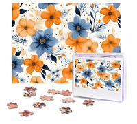 Puzzle da 500 pezzi personalizzati con fiori blu e arancioni, immagine impegnativa, con custodia, puzzle fotografico per adulti e matrimoni (52 x 38 cm)