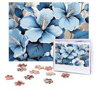 Puzzle da 500 pezzi personalizzati con fiori di ibisco blu, immagine impegnativa, con borsa portaoggetti, puzzle fotografico per adulti e matrimoni (52 x 38 cm)
