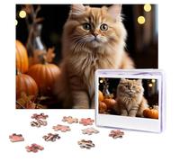 Puzzle da 500 pezzi personalizzati con gattino su zucca, puzzle sfidante, immagine impegnativa, con borsa portaoggetti, puzzle fotografico per adulti per matrimoni (52 x 38 cm)