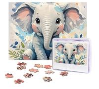 Puzzle da 500 pezzi personalizzati con grazioso elefantino, puzzle ad acquerello, immagine impegnativa, con custodia, puzzle fotografico per adulti e matrimoni (52 x 38 cm)