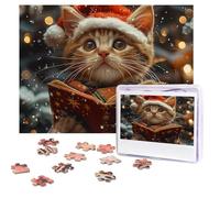 Puzzle da 500 pezzi personalizzati con simpatico gatto che canta canti natalizi con immagine impegnativa, con borsa portaoggetti, puzzle fotografico per adulti e matrimoni (52 x 38 cm)