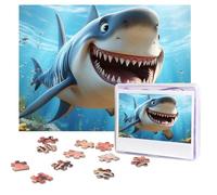 Puzzle da 500 pezzi personalizzati con squalo in stile cartone animato che nuota con immagine impegnativa, con custodia, puzzle fotografico per adulti e matrimoni (52 x 38 cm)