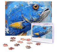 Puzzle da 500 pezzi personalizzati pittura pesce blu, immagine impegnativa, con borsa portaoggetti, puzzle fotografico per adulti per matrimoni (52 x 38 cm)