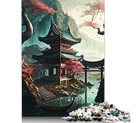 Puzzle da 500 pezzi, puzzle creativi quadrati in legno con fantasia di villaggi giapponesi, per adulti, regali di Natale, 500 pezzi (52x38 cm)
