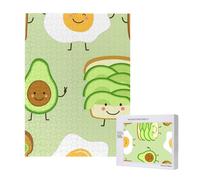 Puzzle da 500 pezzi, puzzle in legno, gioco di famiglia per adulti e adolescenti,Avocado carino, pane tostato e uovo fritto