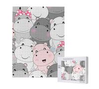 Puzzle da 500 pezzi, puzzle in legno, gioco di famiglia per adulti e adolescenti,Carini cuccioli di ippopotamo