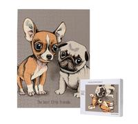 Puzzle da 500 pezzi, puzzle in legno, gioco di famiglia per adulti e adolescenti,Chihuahua Bulldog Carlino Carino Cane Animale Domestico Amici Cucciolo Beige