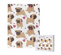 Puzzle da 500 pezzi, puzzle in legno, gioco di famiglia per adulti e adolescenti,Cuccioli di carlino divertenti dei cartoni animati