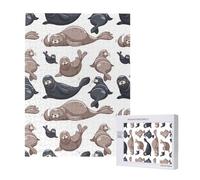 Puzzle da 500 pezzi, puzzle in legno, gioco di famiglia per adulti e adolescenti,Illustrazione di foche Leone marino