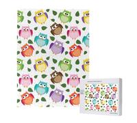 Puzzle da 500 pezzi, puzzle in legno, gioco di famiglia per adulti e adolescenti,Modello di gufo con foglie chiuse e occhi incrociati, divertente, umoristico, comico, artistico