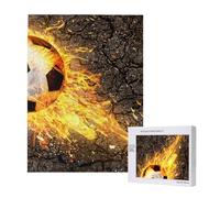Puzzle da 500 pezzi, puzzle in legno, gioco di famiglia per adulti e adolescenti,Pallone da calcio tra le fiamme del fuoco ardente