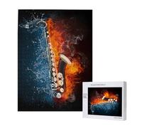 Puzzle da 500 pezzi, puzzle in legno, gioco di famiglia per adulti e adolescenti,Sassofono in fiamme e ghiaccio