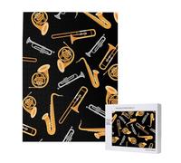 Puzzle da 500 pezzi, puzzle in legno, gioco di famiglia per adulti e adolescenti,Sassofono Trombone Musica Nero