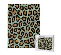 Puzzle da 500 pezzi, puzzle in legno, gioco di famiglia per adulti e adolescenti,Stampa animalier chic leopardata verde acqua